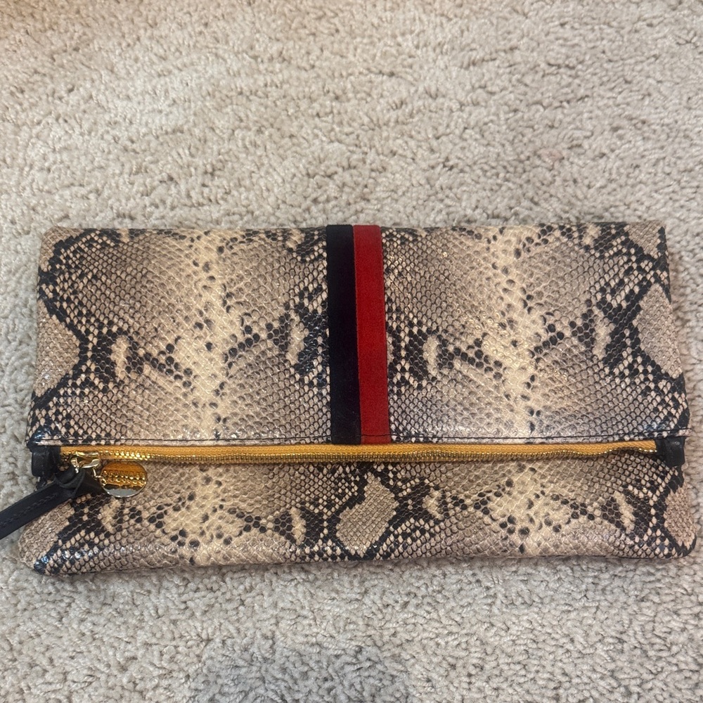 Clare V Foldover Clutch in Tan Spring Snake